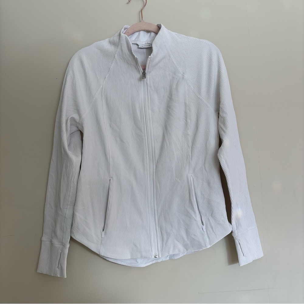 Athleta White ribbed salutation jacket large - Picture 2 of 6